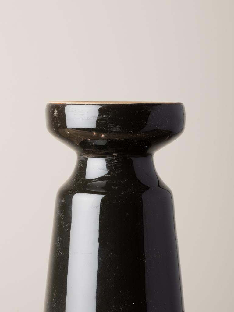 Candle holder stoneware black & natural - 5