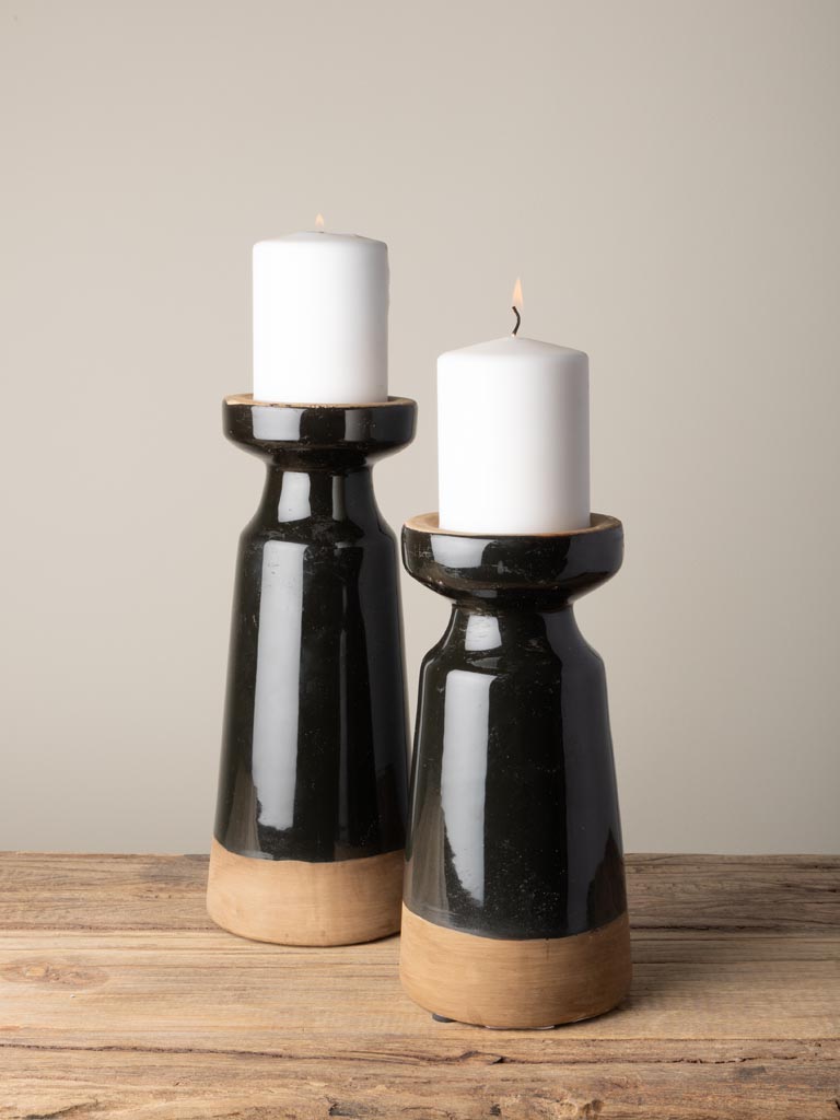 Candle holder stoneware black & natural - 4