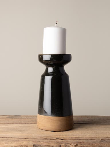 Candle holder stoneware black & natural