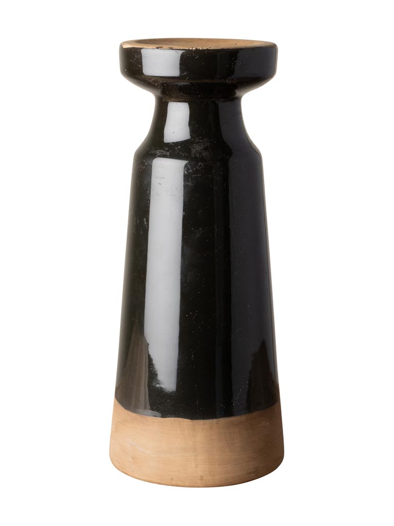 Large candle holder stoneware black & natural - 2