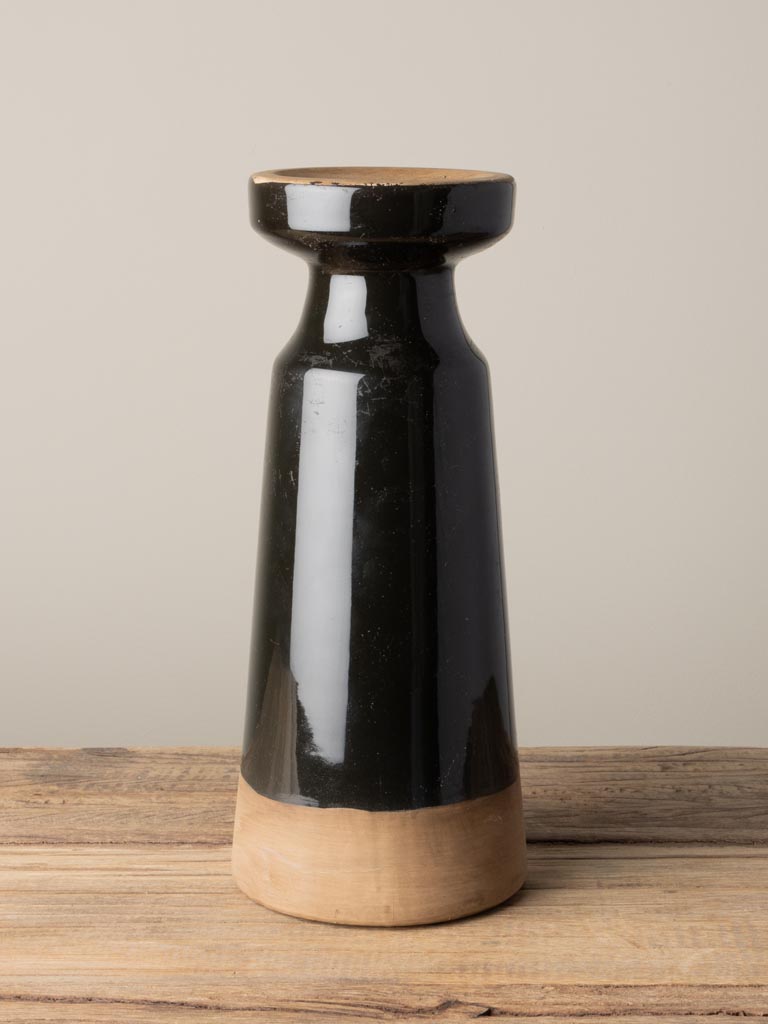 Large candle holder stoneware black & natural - 3