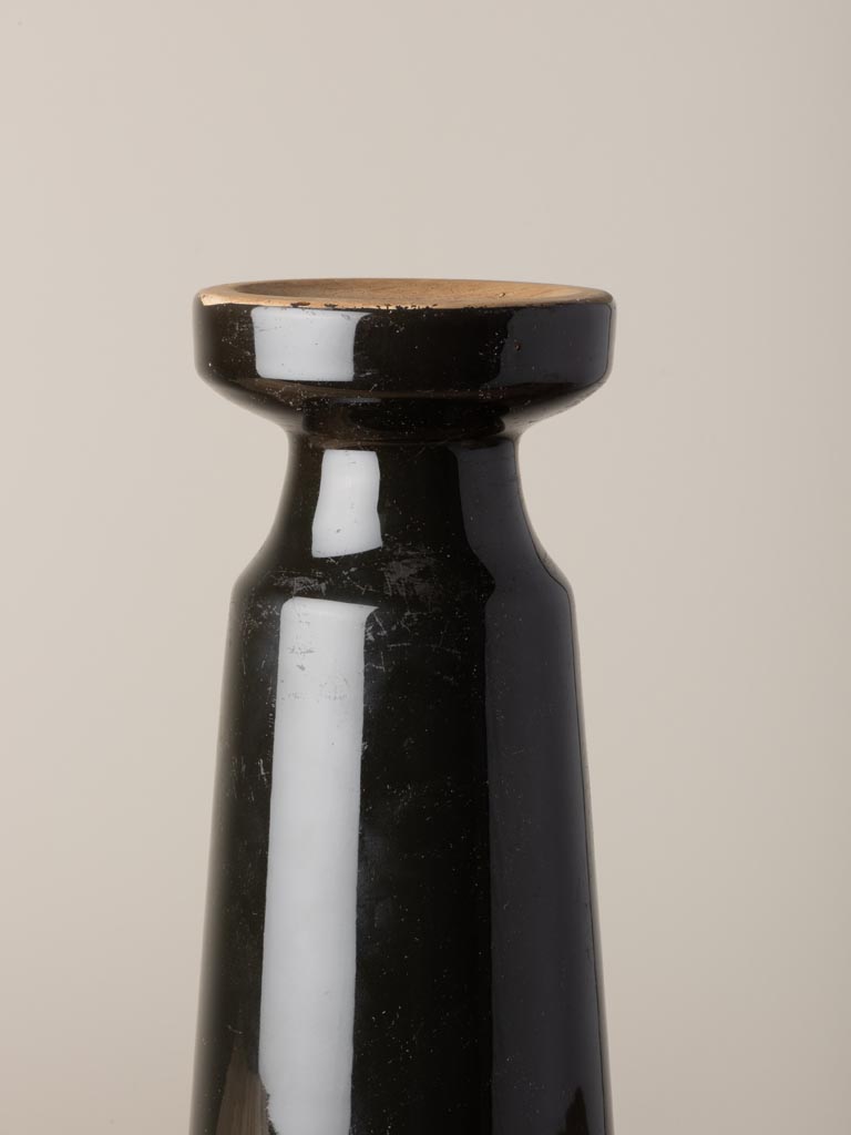 Large candle holder stoneware black & natural - 5