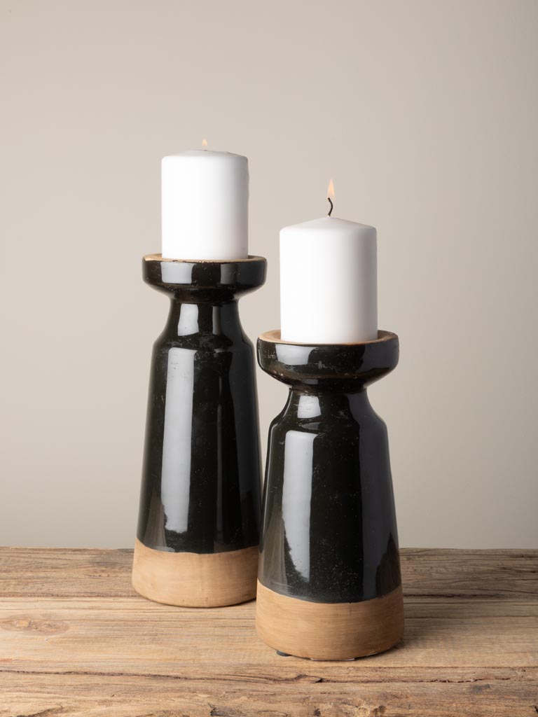 Large candle holder stoneware black & natural - 4