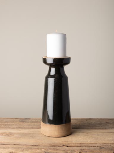 Large candle holder stoneware black & natural