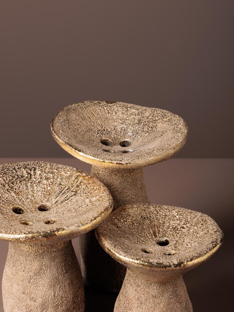 S/3 champignon dorés en céramique - 6