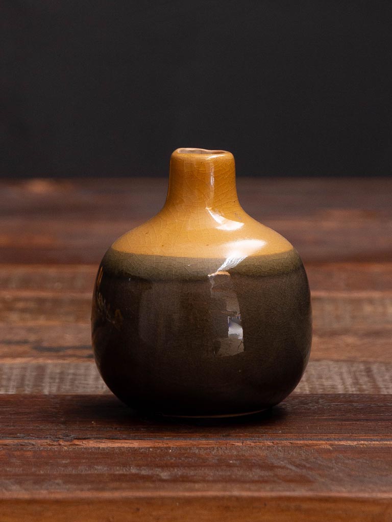 Brown & orange small ceramic vase - 3