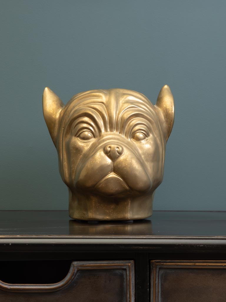 Tête de bulldog dorée grès - 1