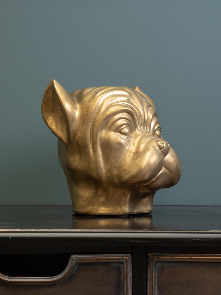 Golden bulldog head in stoneware - 3
