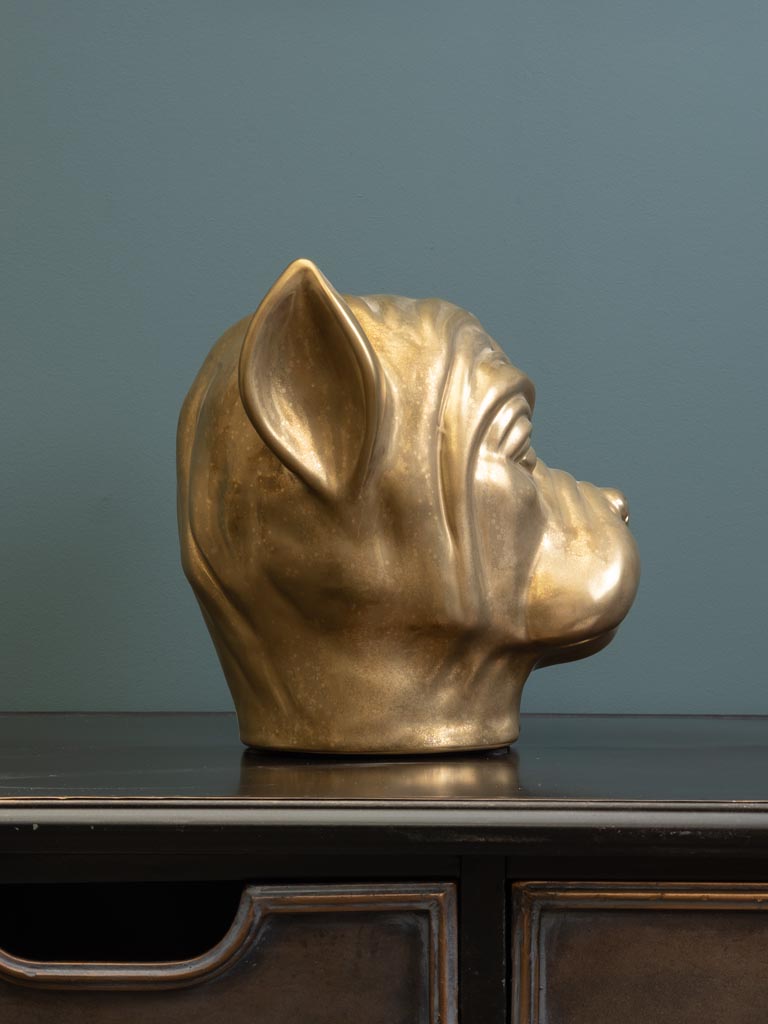 Golden bulldog head in stoneware - 4