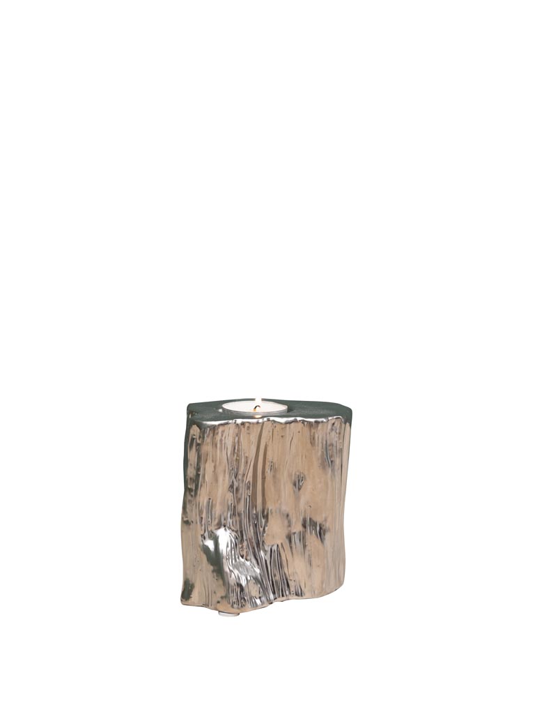 Tealight holder silver ceramic log - 2