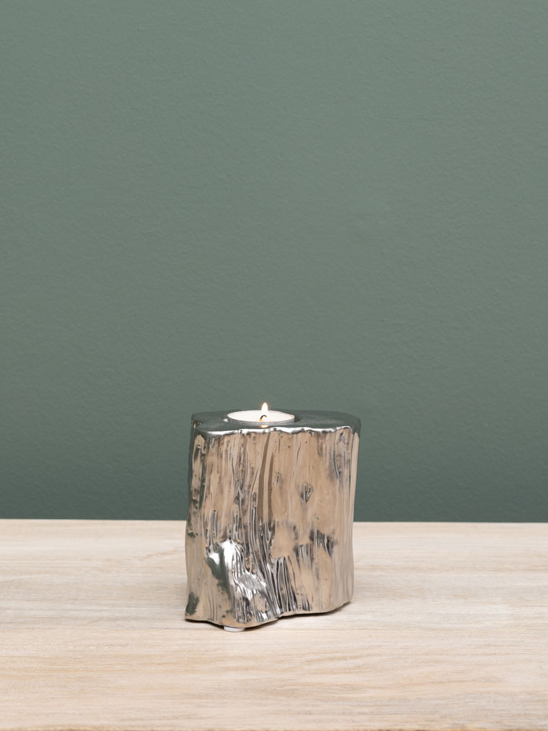 Tealight holder silver ceramic log - 1