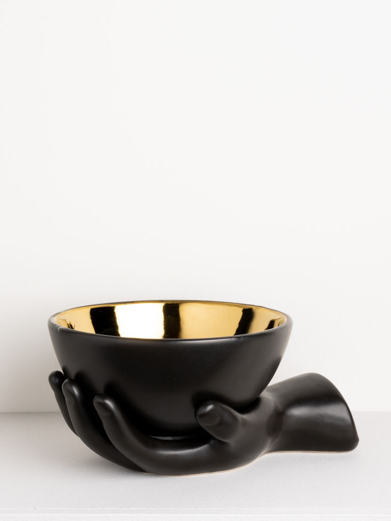 Black & gold ceramic trinket tray hand - 1
