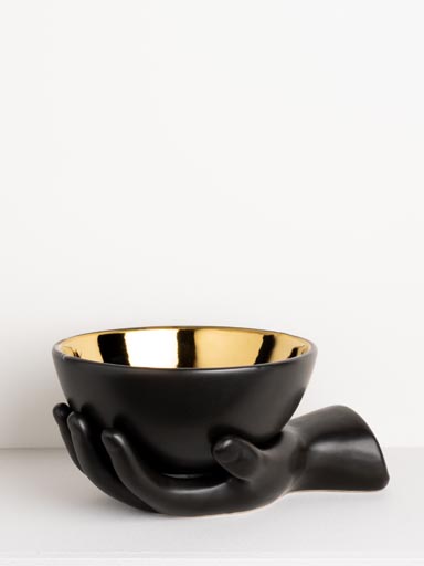 Black & gold ceramic trinket tray hand