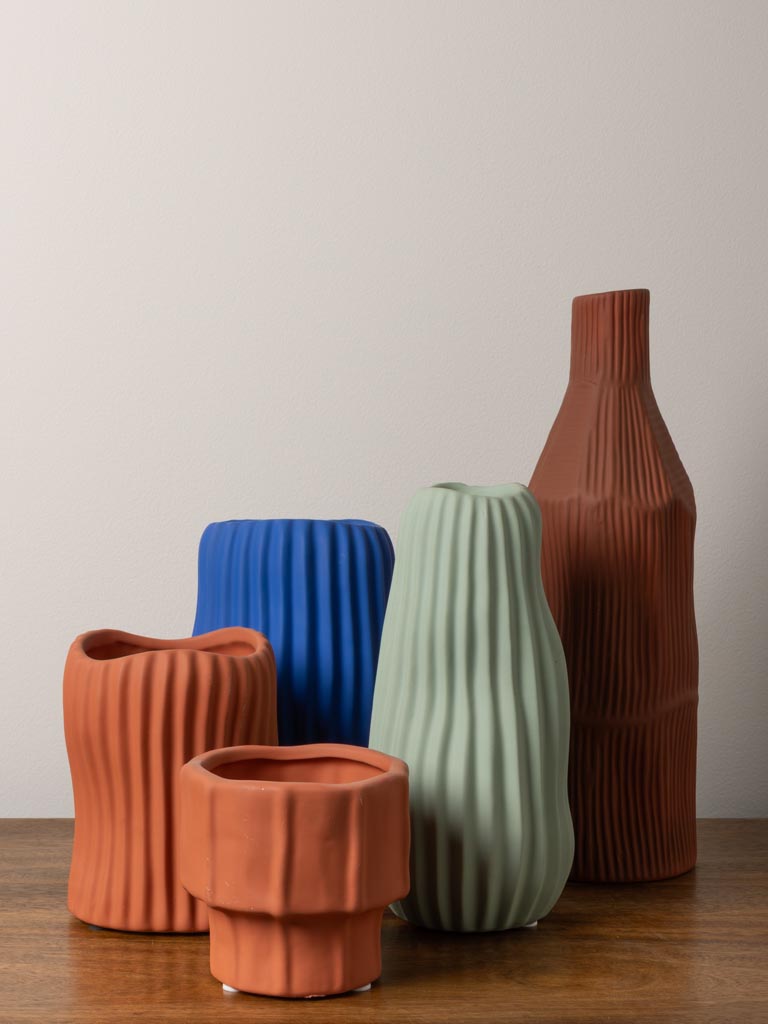 Terracota striped vase Abstract - 6