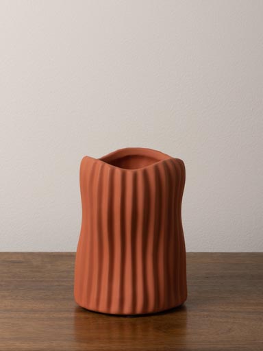 Terracota striped vase Abstract