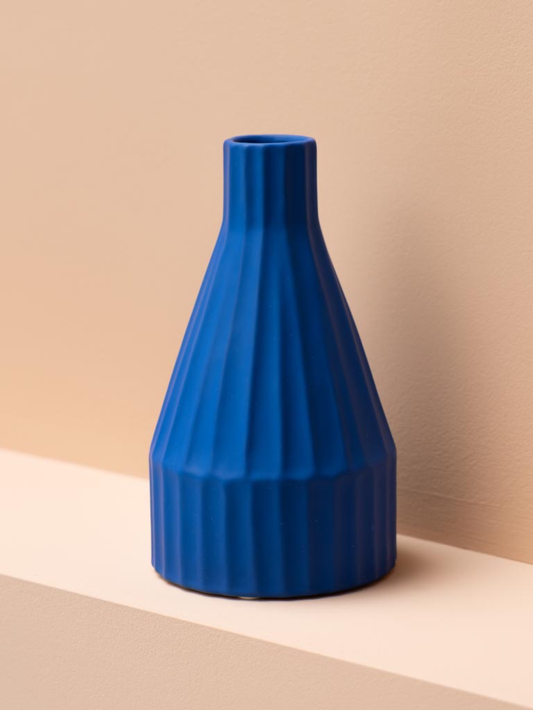 Blue ribbed bottle vase Abstract - 3