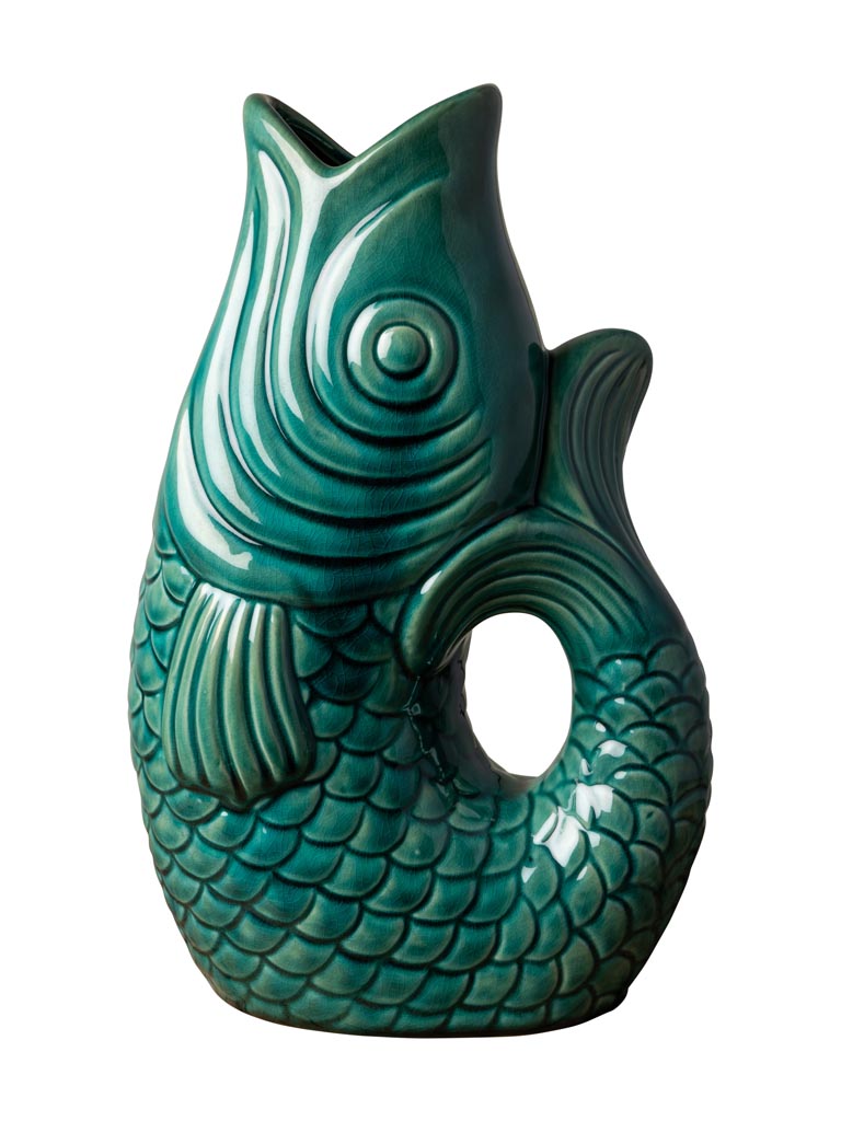 Blue stoneware fish vase - 2