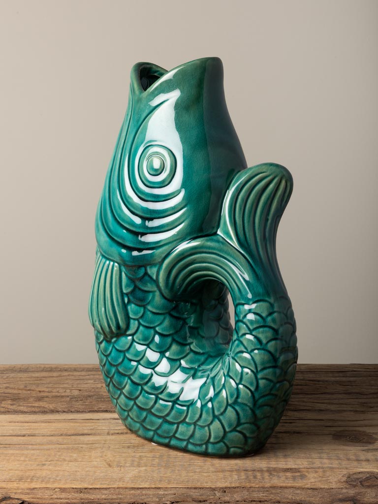 Blue stoneware fish vase - 3