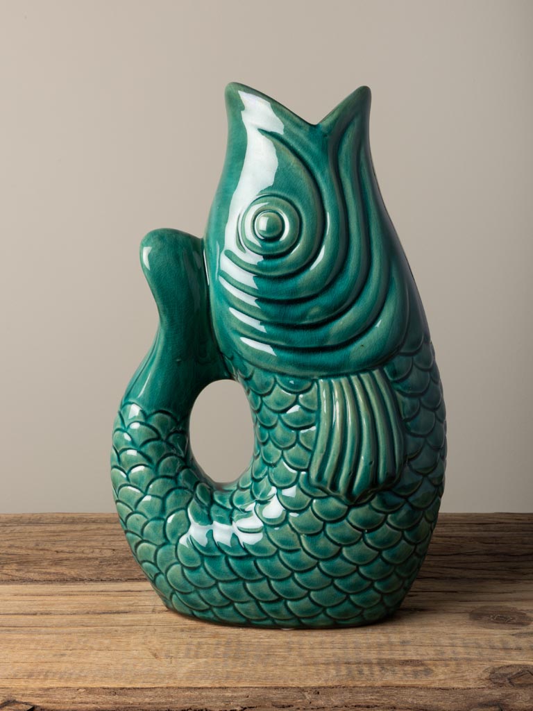 Blue stoneware fish vase - 5