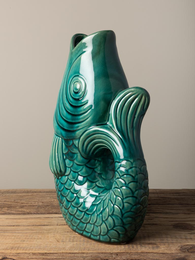 Blue stoneware fish vase - 4