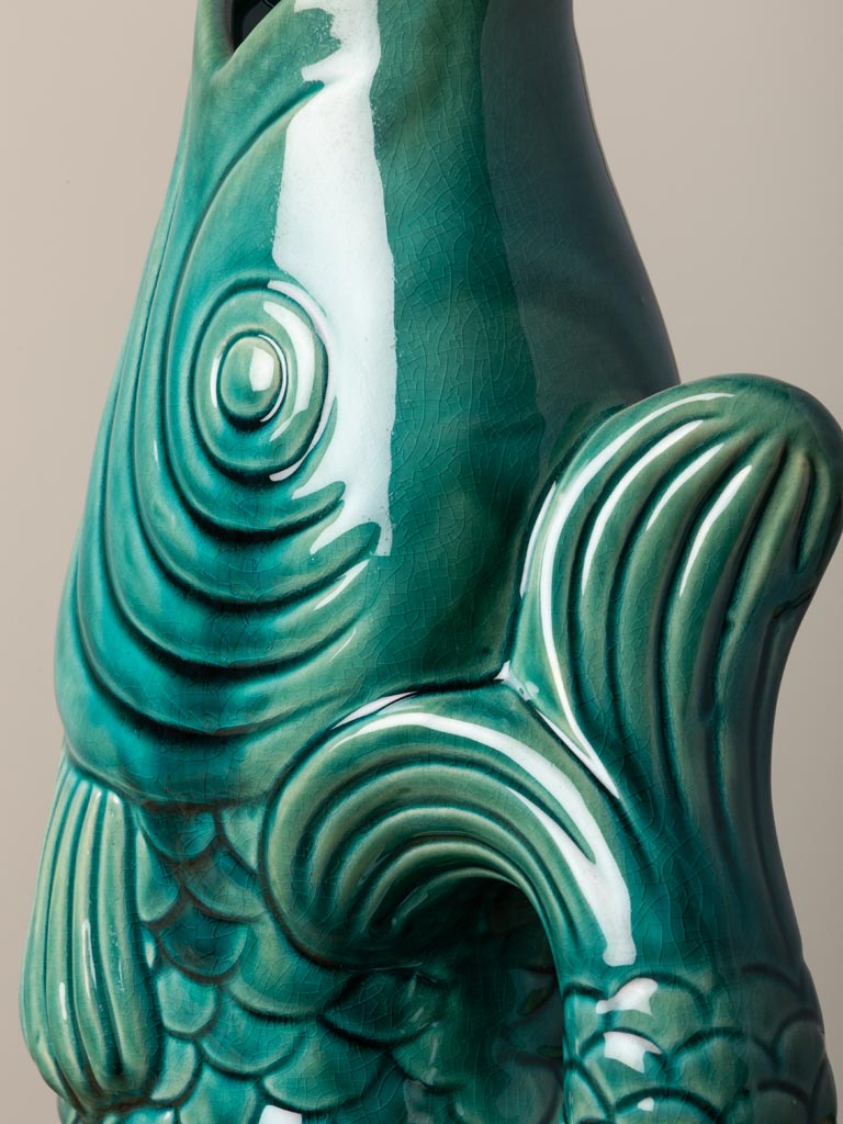 Blue stoneware fish vase - 6