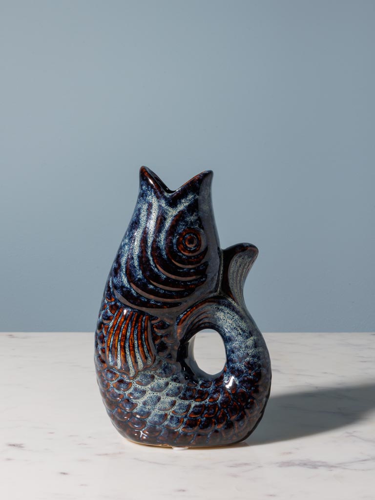 Petit vase poisson grès bleu foncé - 1
