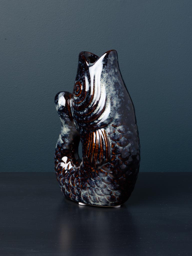 Petit vase poisson grès bleu foncé - 5