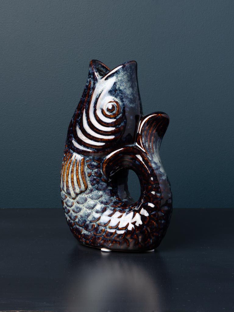 Petit vase poisson grès bleu foncé - 7