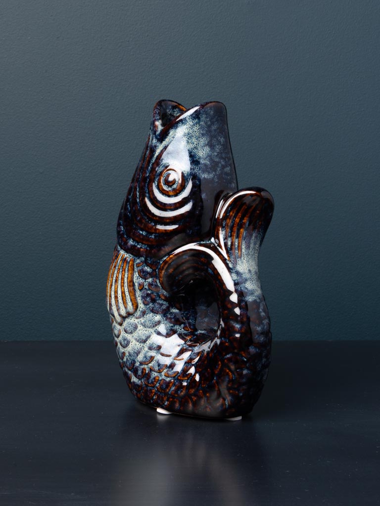 Petit vase poisson grès bleu foncé - 6
