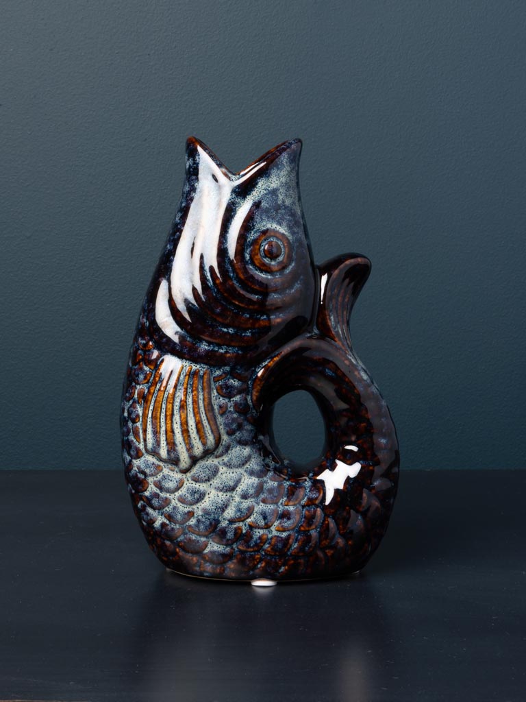 Petit vase poisson grès bleu foncé - 10