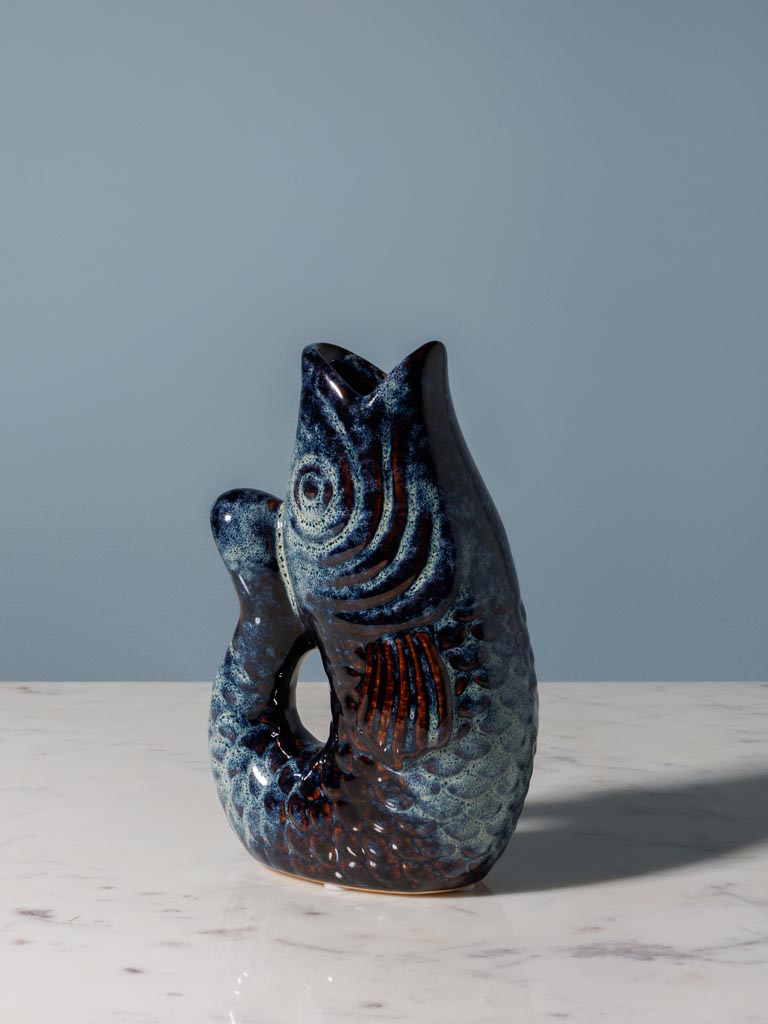 Petit vase poisson grès bleu foncé - 3
