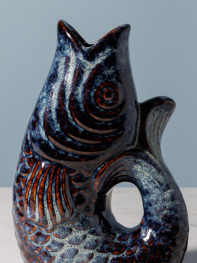 Petit vase poisson grès bleu foncé - 9