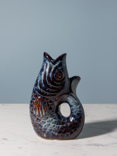 Small deep blue stoneware fish vase