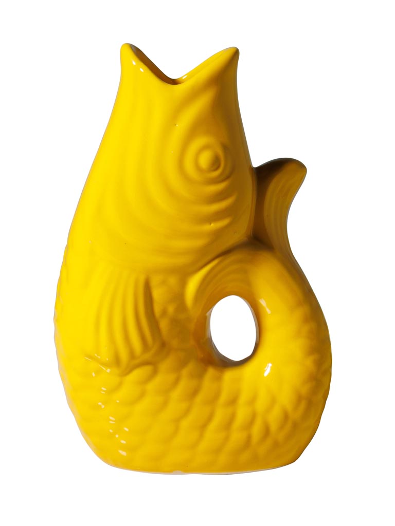Small yellow stoneware fish vase - 2