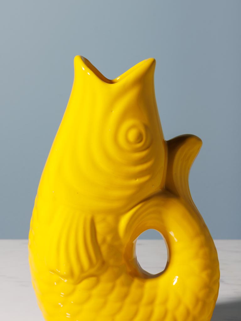 Small yellow stoneware fish vase - 3