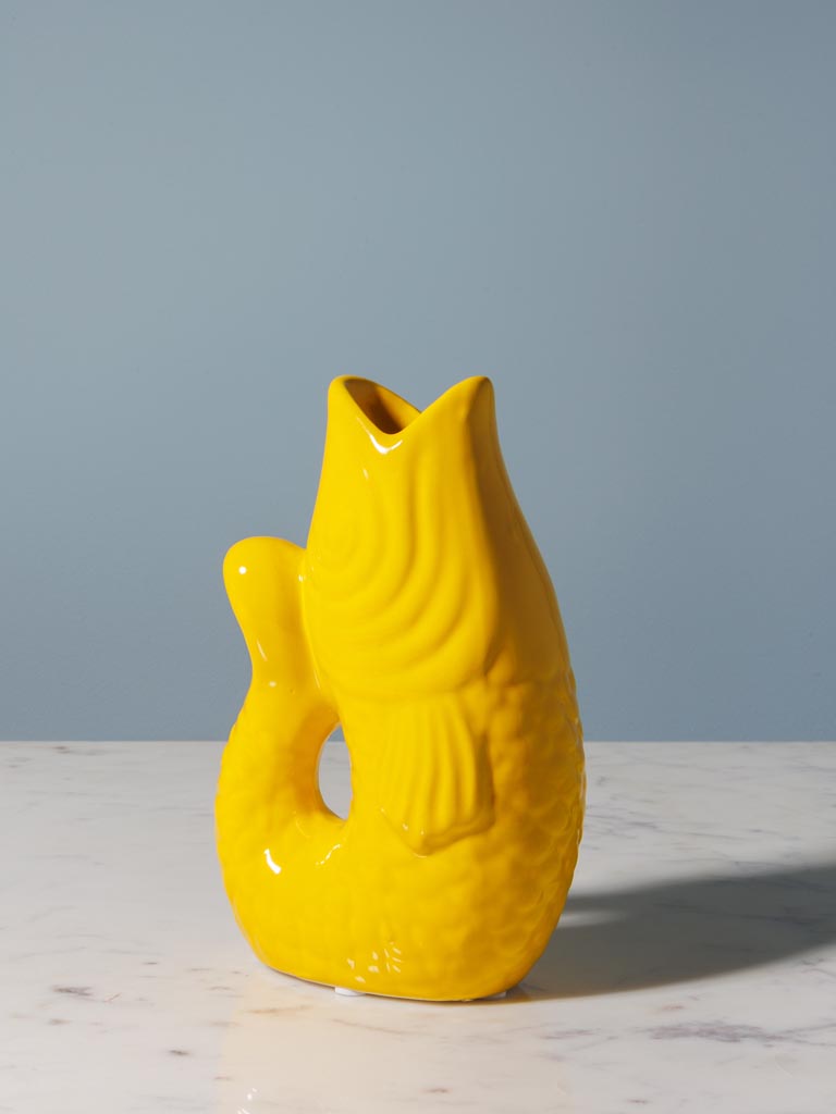 Small yellow stoneware fish vase - 4