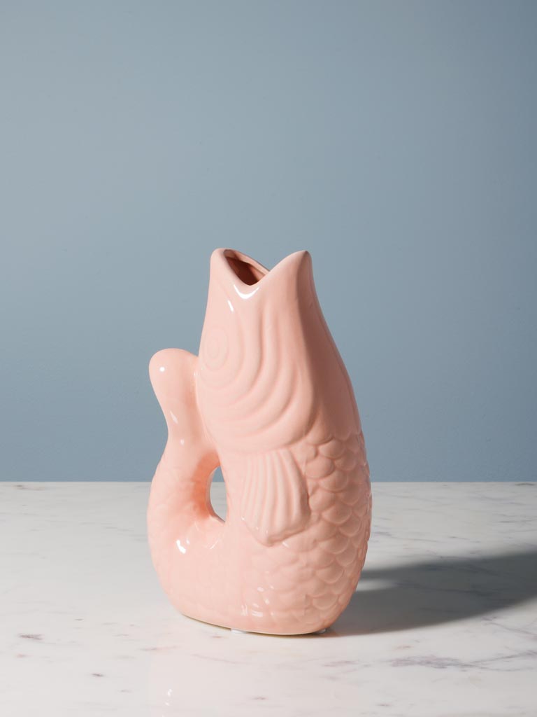 Small pink stoneware fish vase - 3