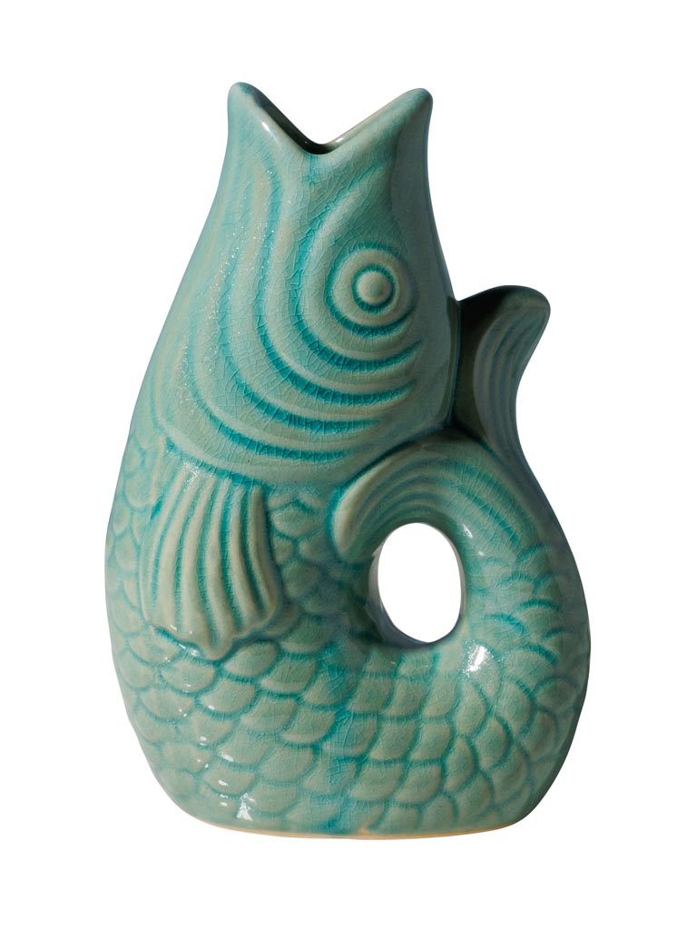 Small green stoneware fish vase - 2