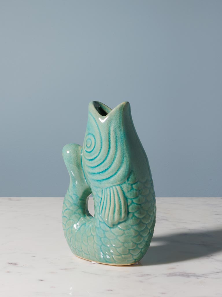 Small green stoneware fish vase - 3