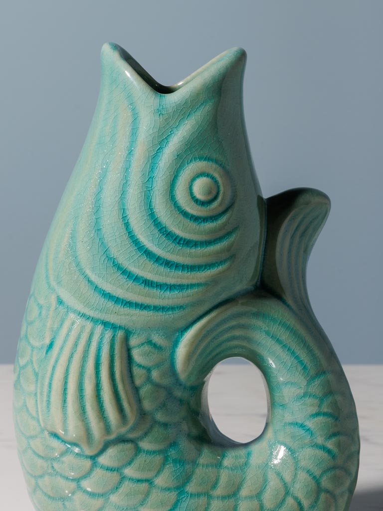 Small green stoneware fish vase - 5