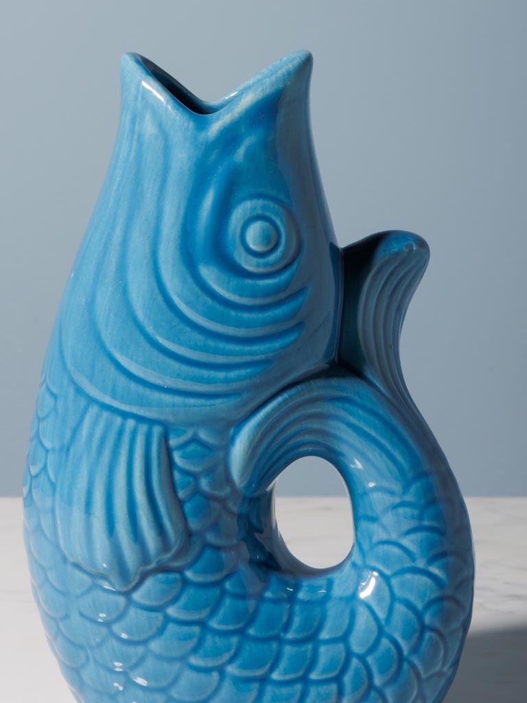 Petit vase poisson grès bleu clair - 5
