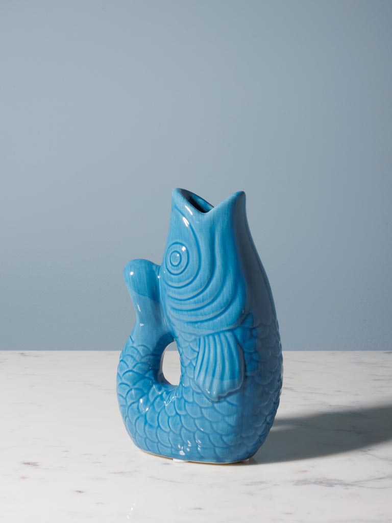 Petit vase poisson grès bleu clair - 4