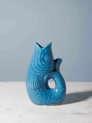 Small light blue stoneware fish vase