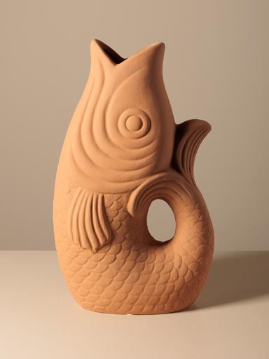 Stoneware fish vase mustard