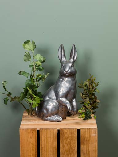 Big silver ceramic bunny