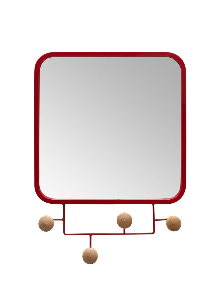 Miroir rouge et 4 crochets boutons - 2