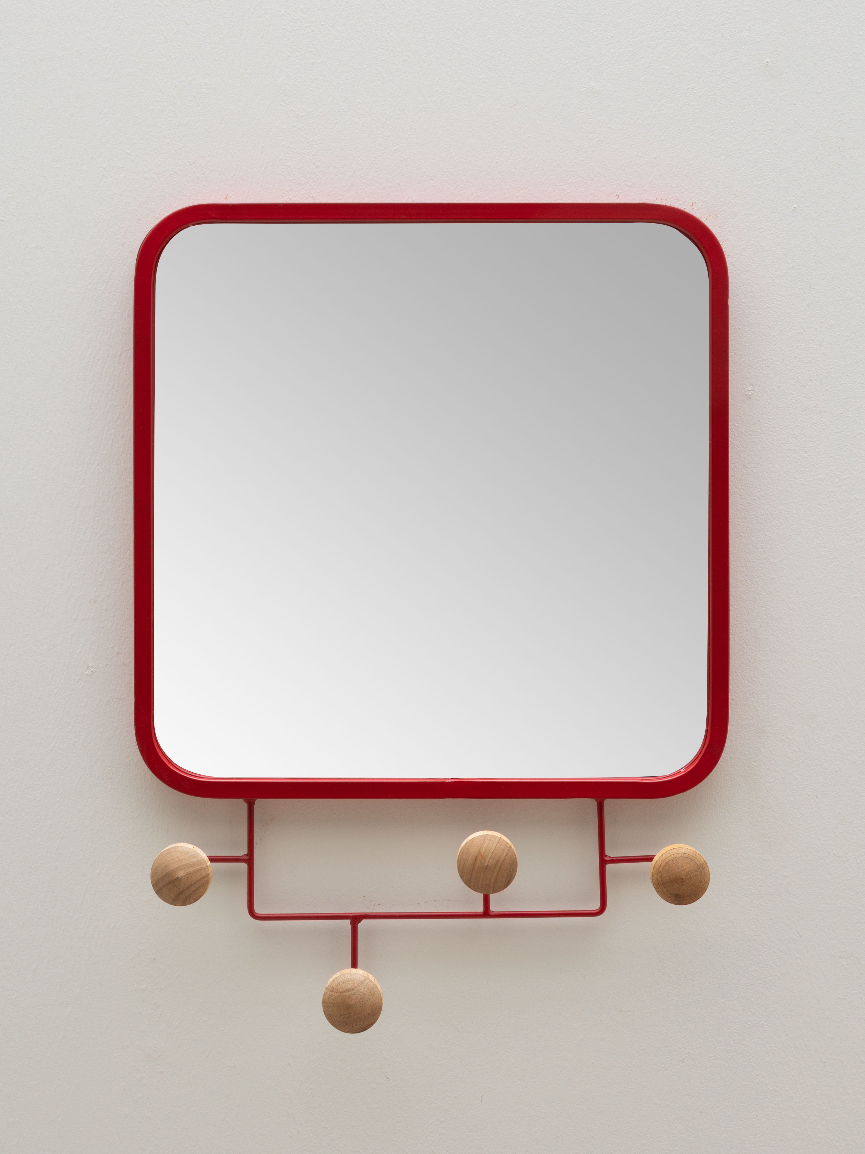 Miroir rouge et 4 crochets boutons - 1