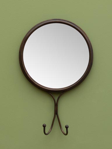 Small round mirror with 2 hooks