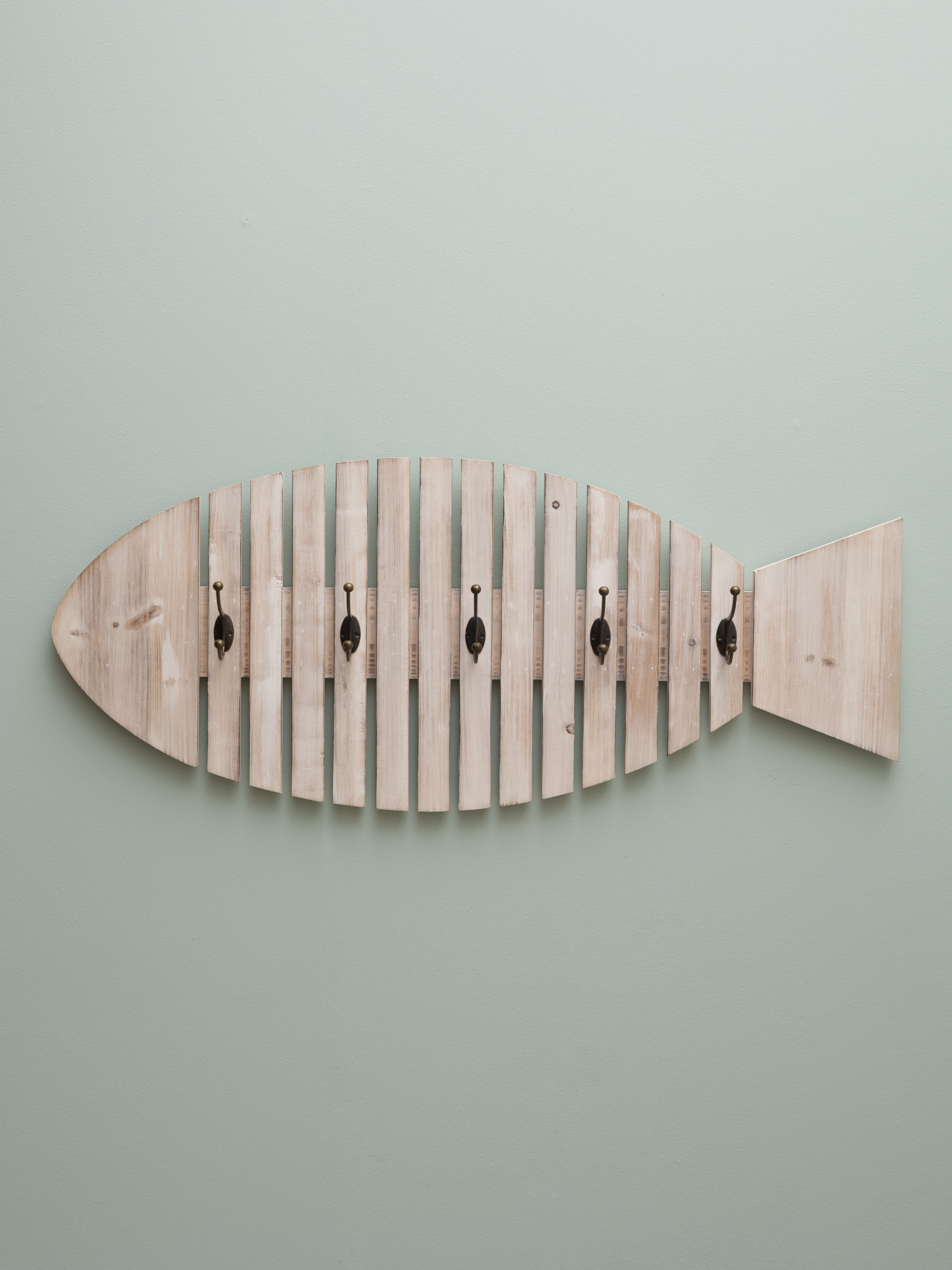 Fish coat rack 5 hooks white patina - 1