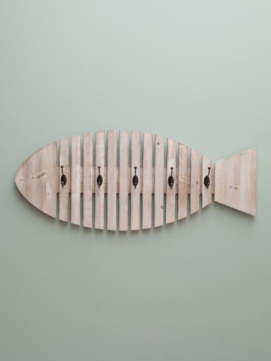 Fish coat rack 5 hooks white patina